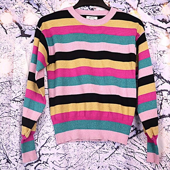 METALLIC STRIPE SWEATER M Nine West Bright Colorful Casual Spring Easter Office - Picture 9 of 12